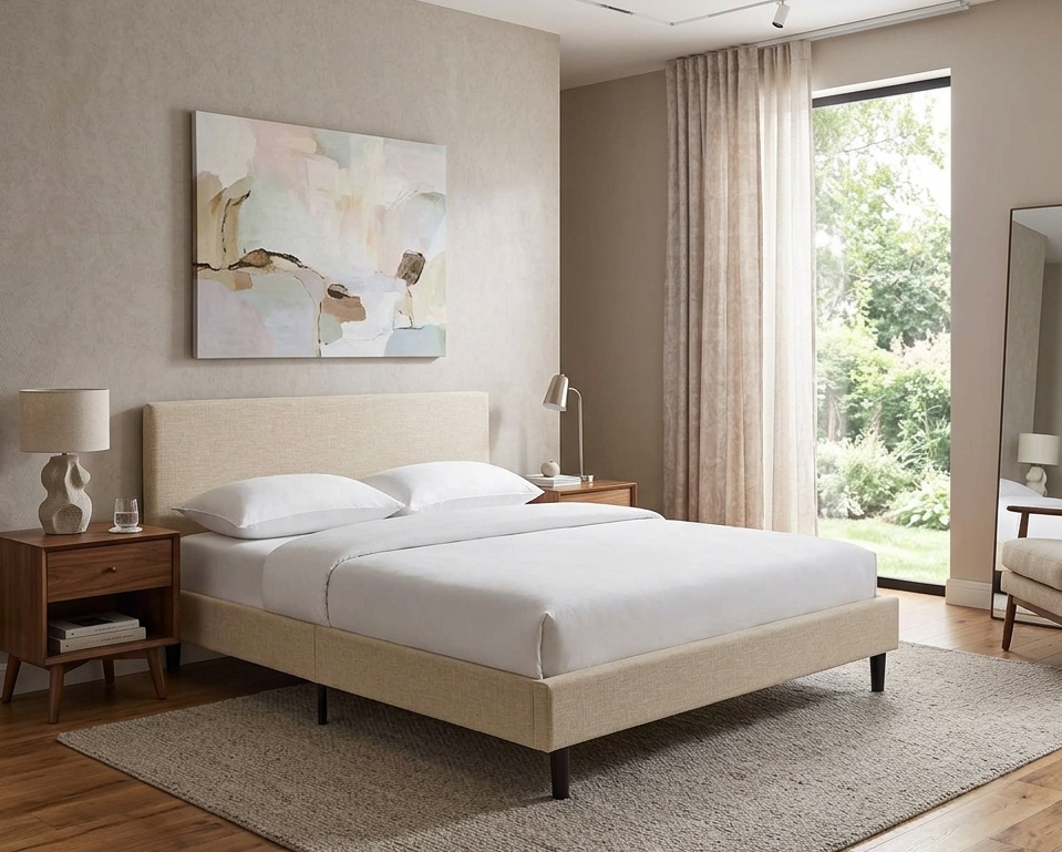 Sena Queen Platform Bed - Beige Denmark Home