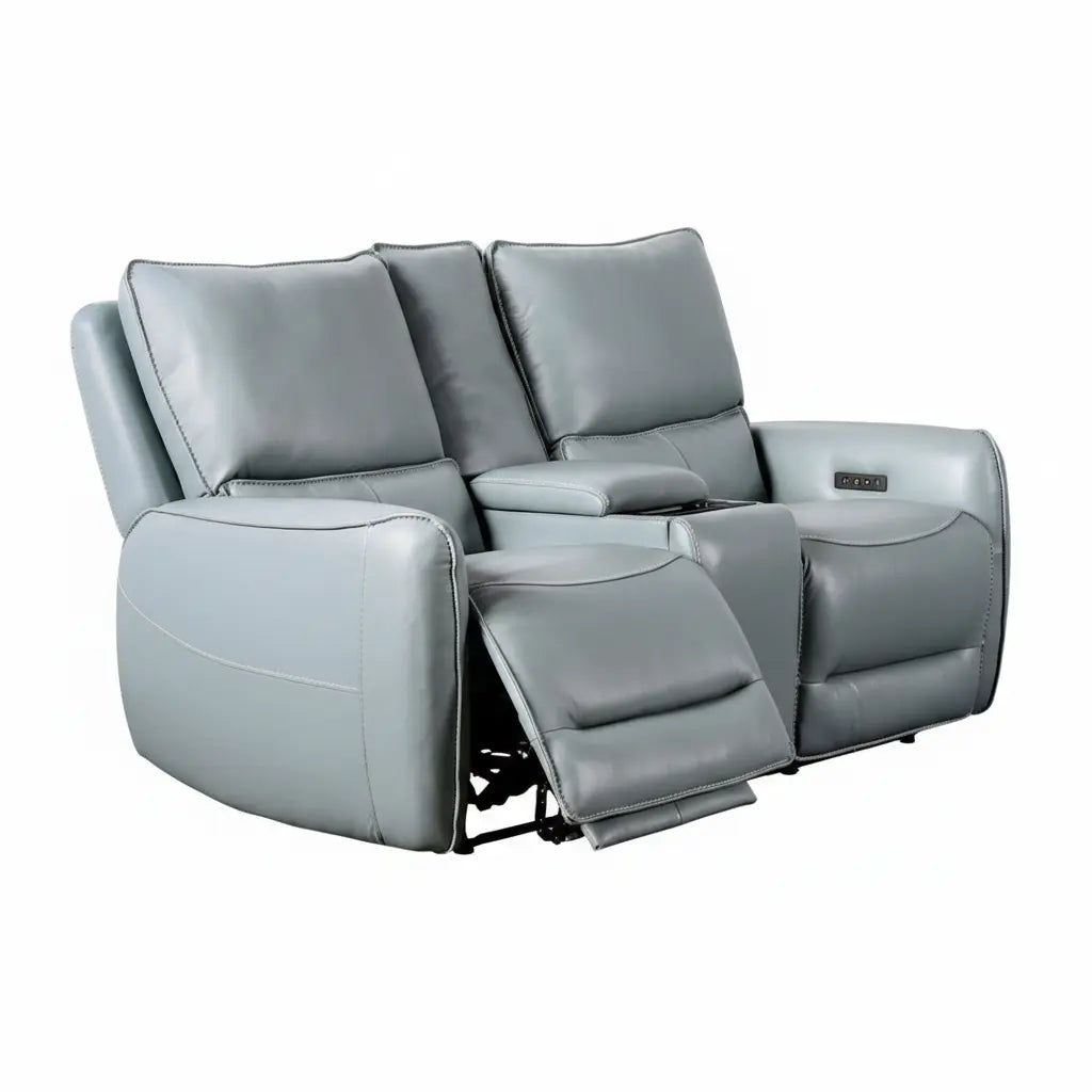 Rivo Power Loveseat – Pale Blue Top Grain Leather Match Denmark Home