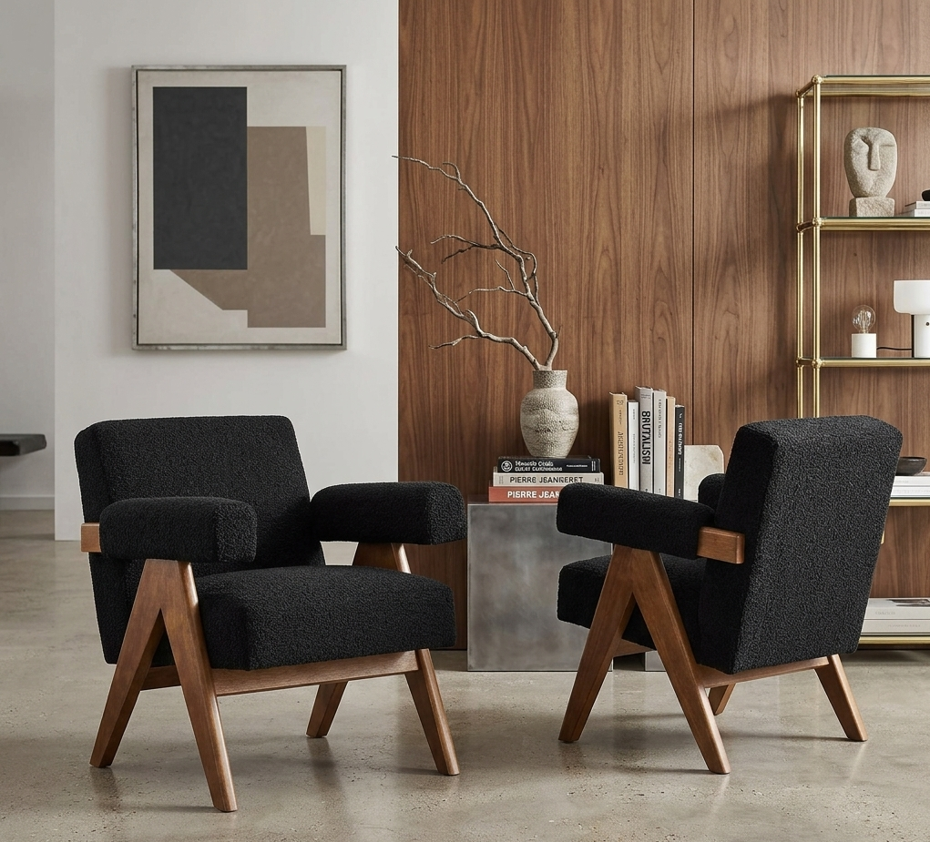 Solvik Boucle Armchair Set of 2 - Black Denmark Home