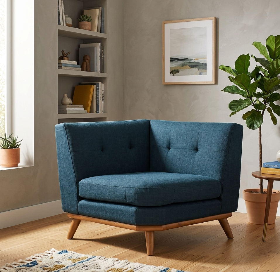 Koti Upholstered Fabric Corner Chair - Azure