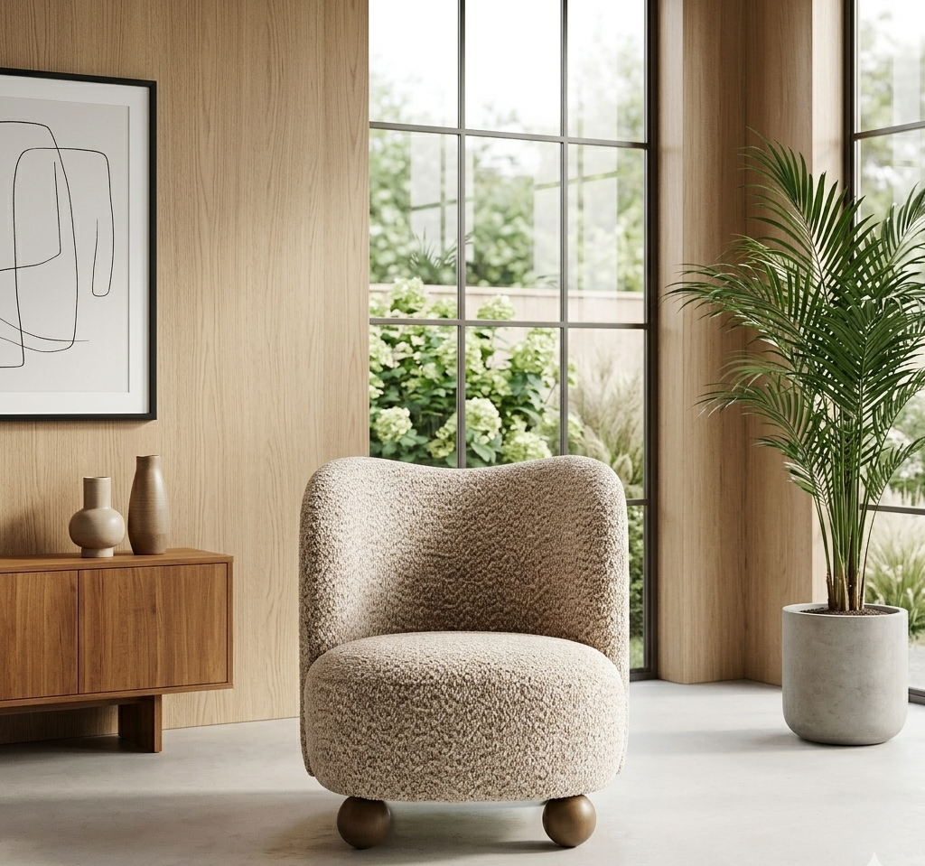 Solvane Boucle Accent Chair-Coral Walnut Denmark Home
