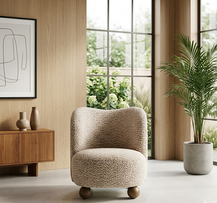 Solvane Boucle Accent Chair-Coral Walnut Denmark Home