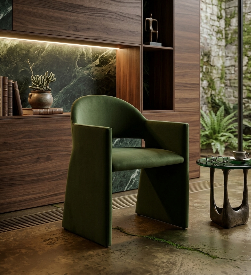 Sok Performance Velvet Dining Armchair - Moss Green Denmark Home