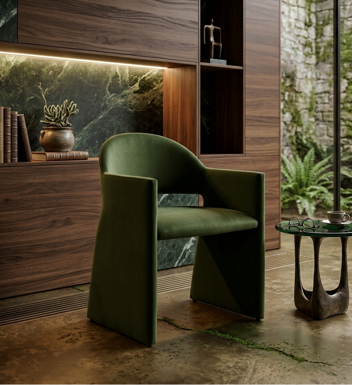 Sok Performance Velvet Dining Armchair - Moss Green Denmark Home