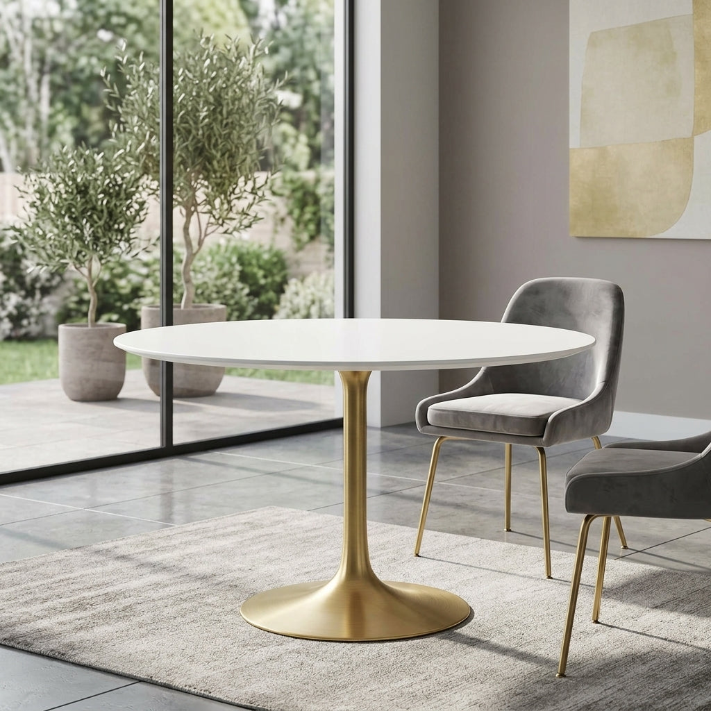 Novara Round Wood Dining Table 48" - Gold White Denmark Home