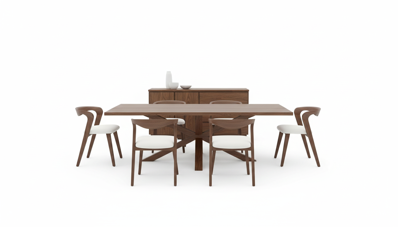 Kael Dining Table – Rich Walnut Solid Wood with Integrated Storage