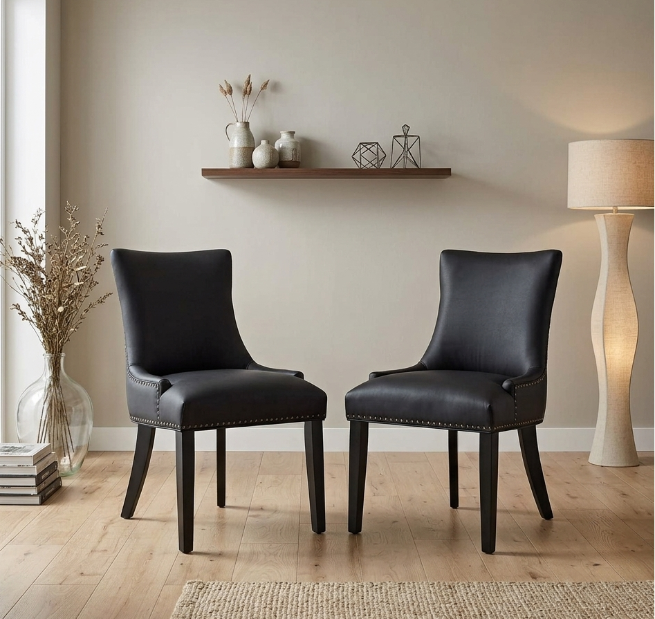 Drape Tufted Vinyl Dining Chair - Black Denmark Home