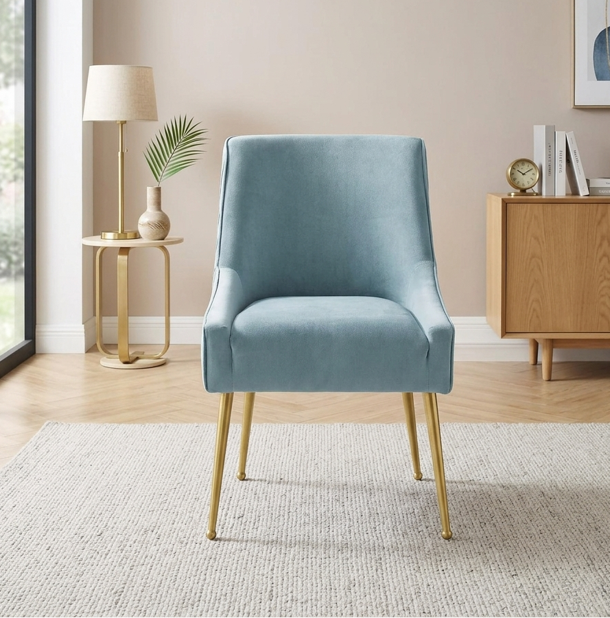 Swoop Pleated Velvet Dining Chair - Light Blue Denmark Home