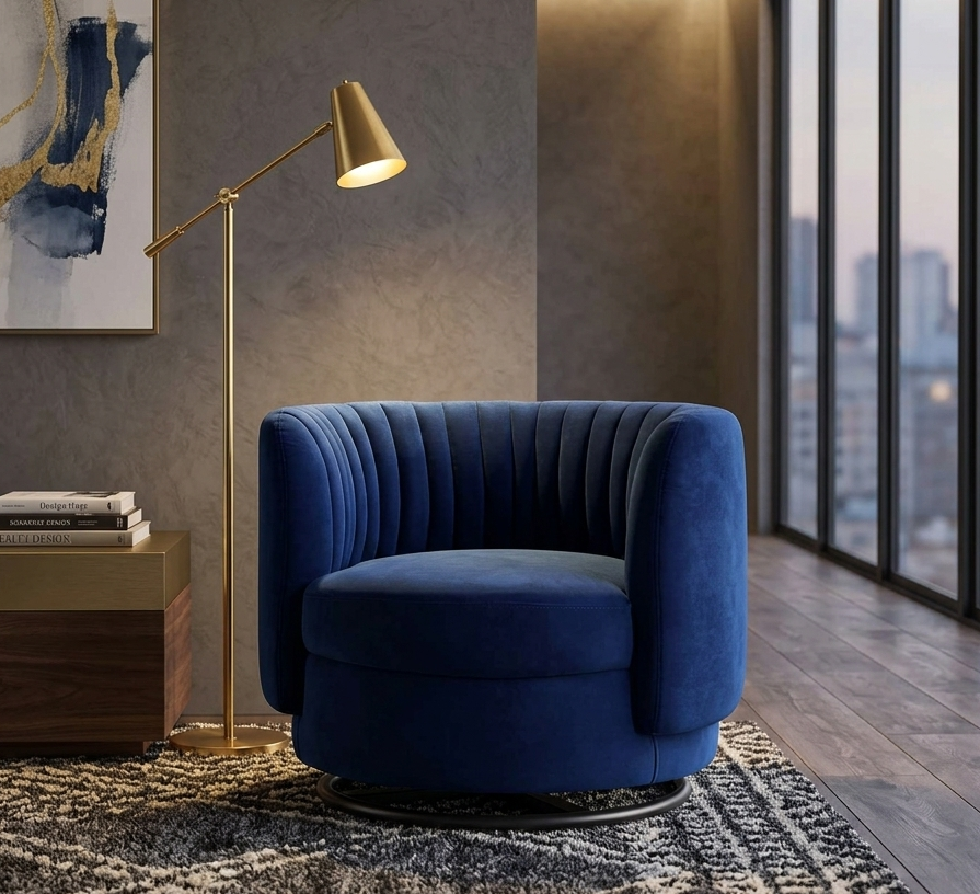 Ray Channel Tufted Velvet Swivel Chair – Black Navy Denmark Home