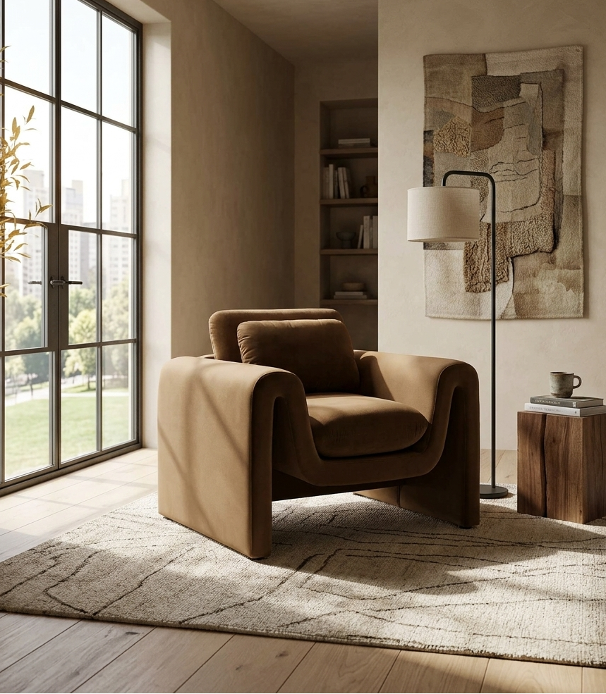 Stone Performance Velvet Accent Armchair – Brown Denmark Home