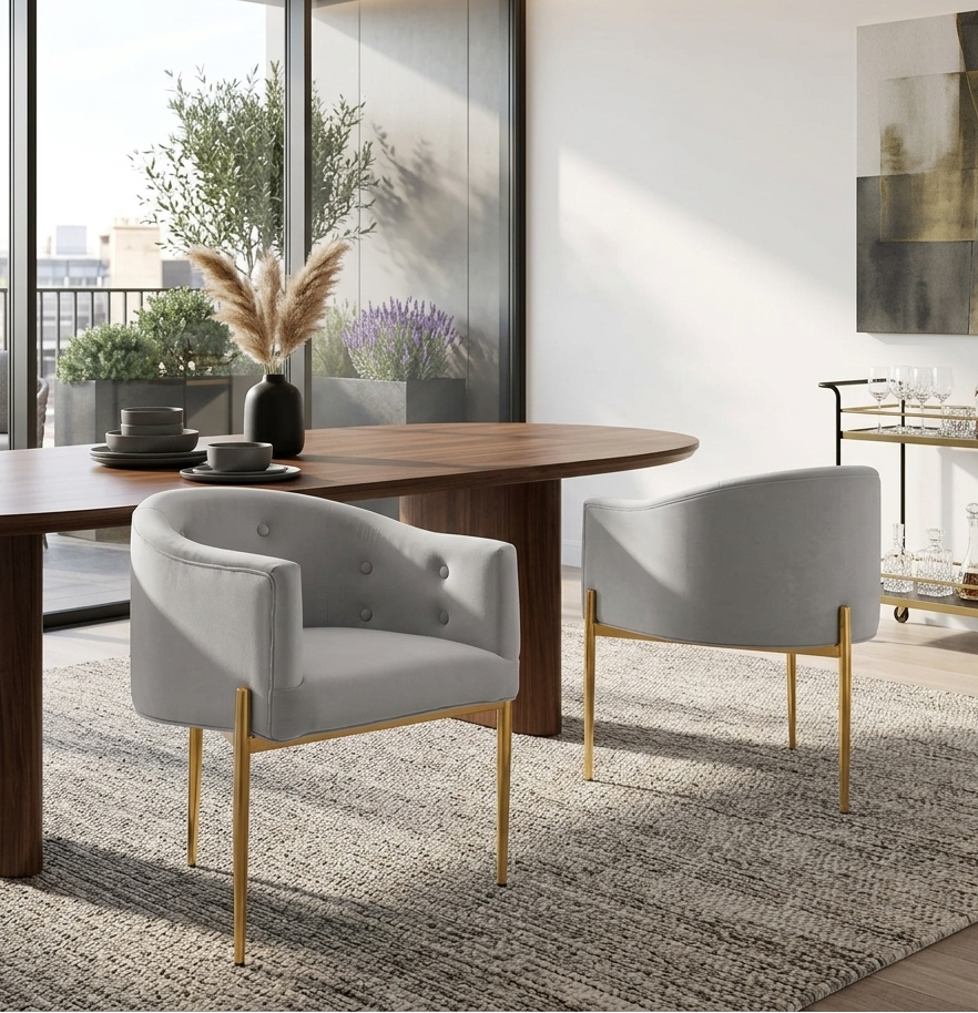 Sprig Velvet Tufted Accent Chair Set of 2 – Light Grey Denmark Home