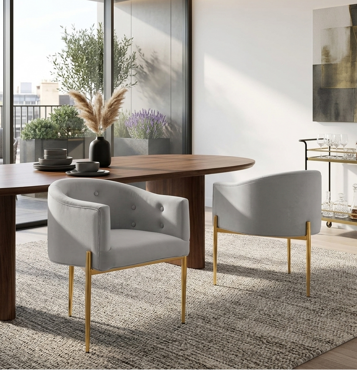 Sprig Velvet Tufted Accent Chair Set of 2 – Light Grey Denmark Home