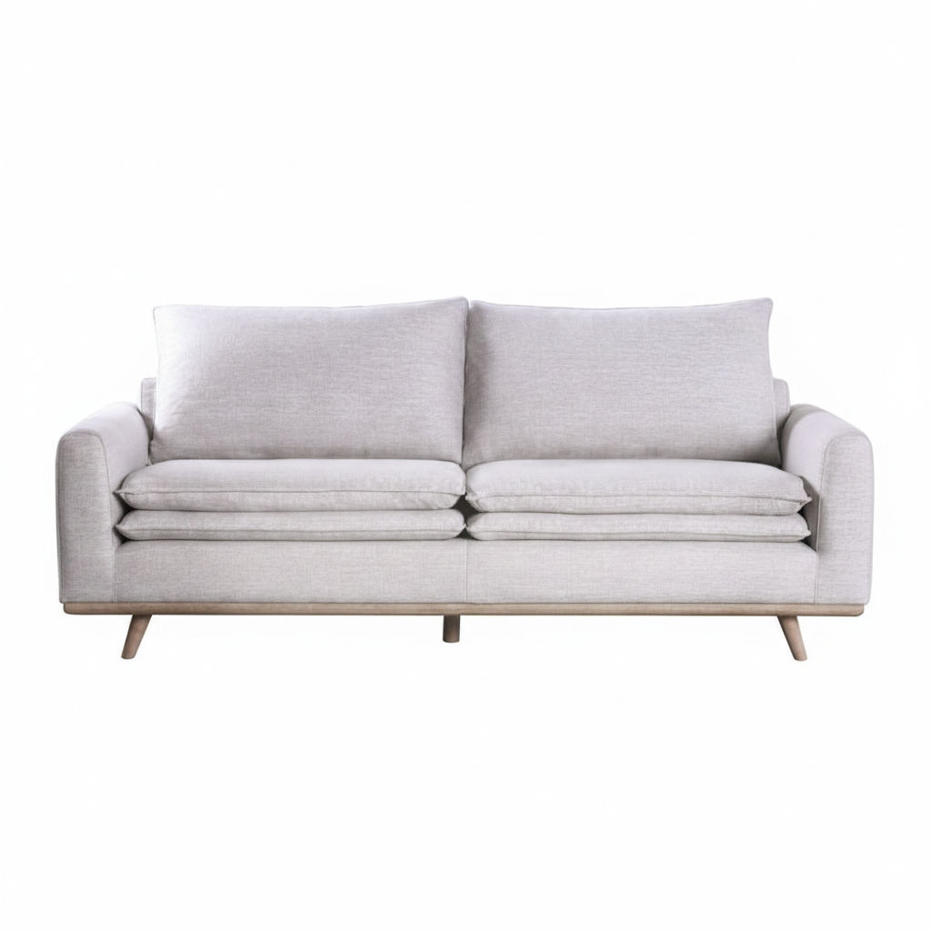 Isola Sofa – Oak Frame with Light Gray Cushions
