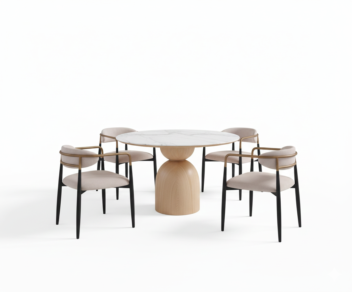 Orvik Dining Arm Chair – Natural / Black / White with Gold Accent