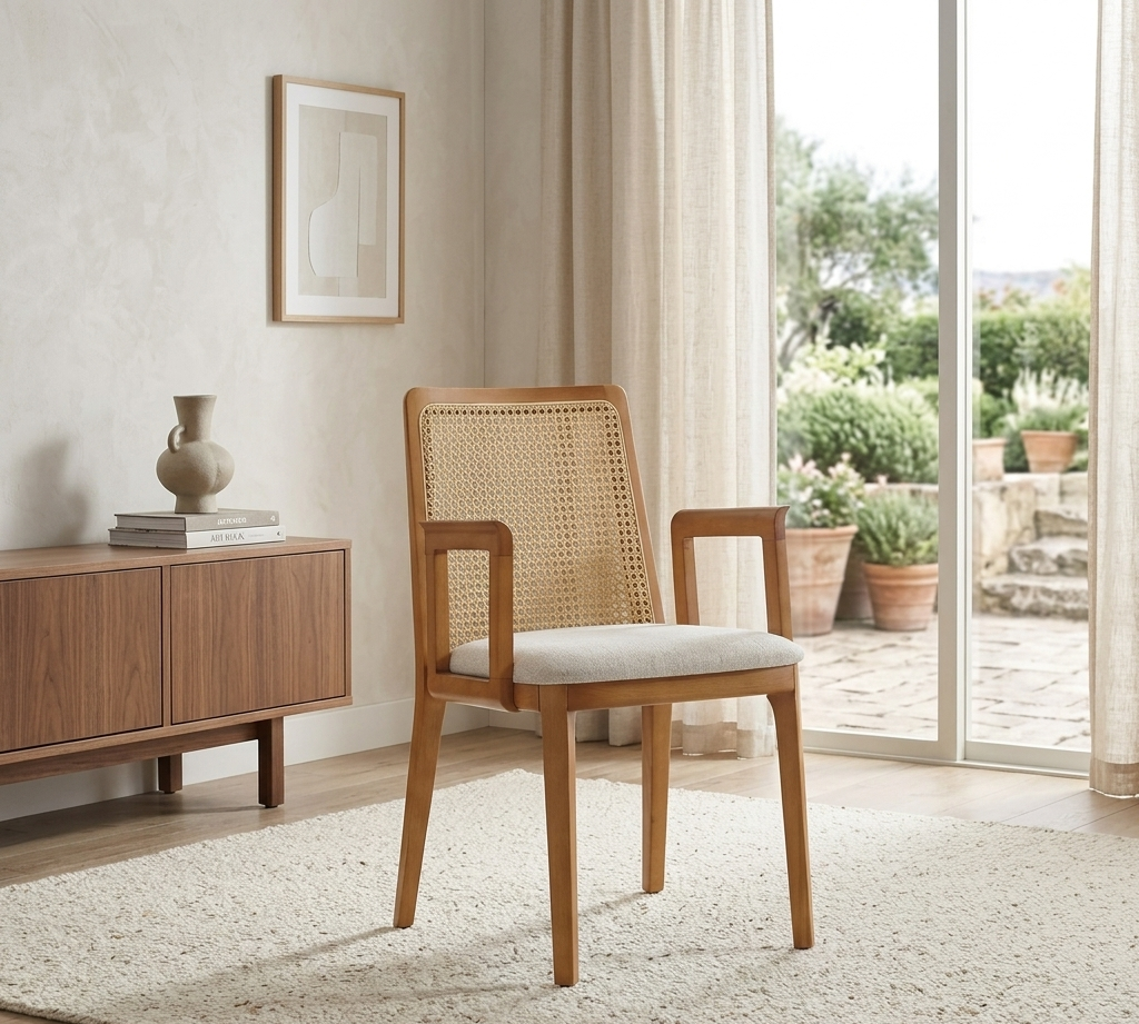 Briaré Dining Armchair - Honey Natural Heathered Weave Ivory Denmark Home