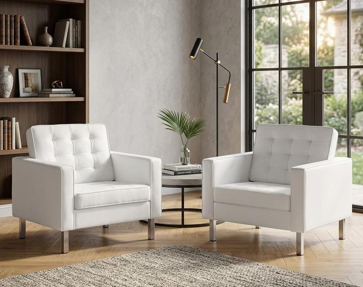 Iona Vegan Leather Armchair Set of 2 – Silver White Denmark Home