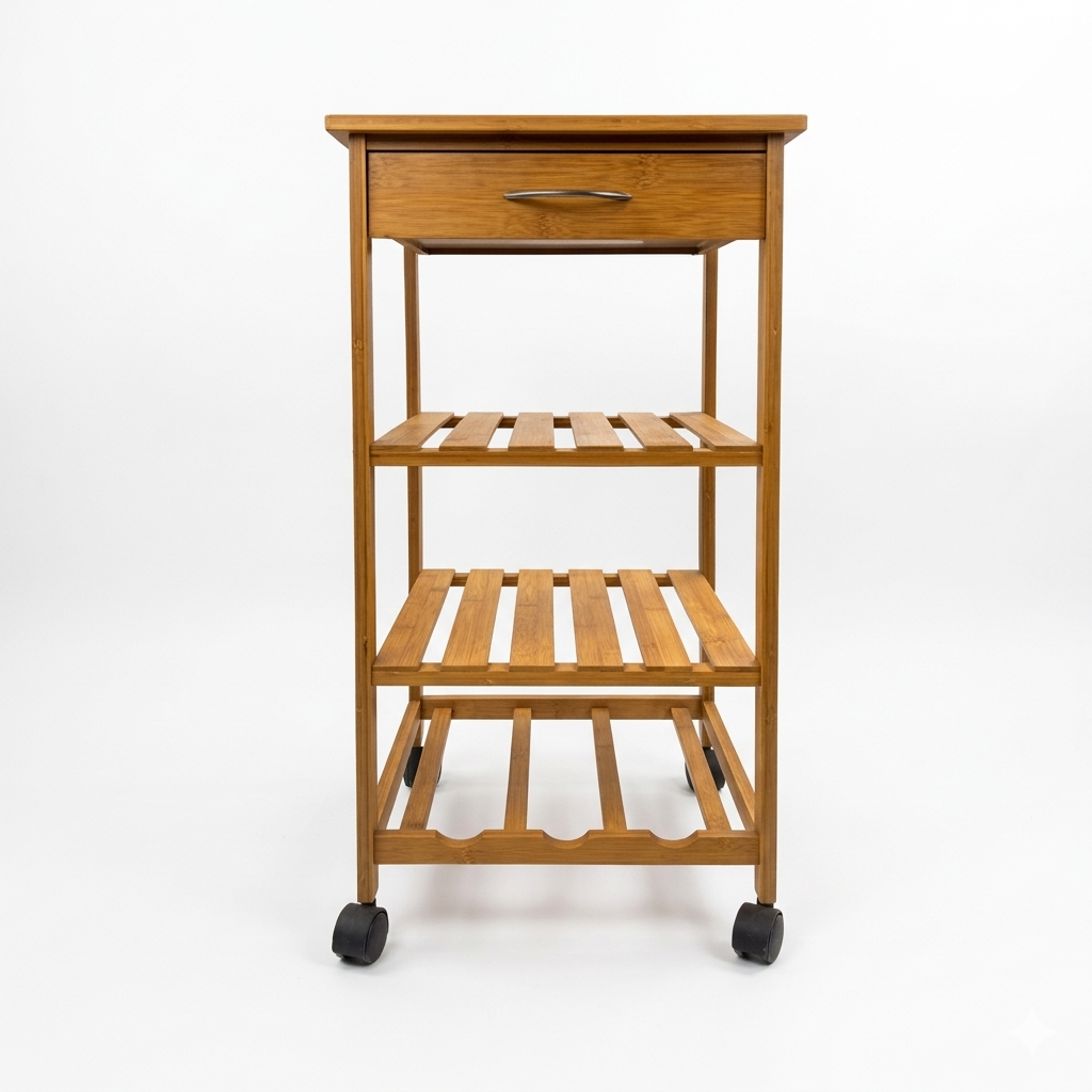 Sterling 3-Tier Trolley – Natural Bamboo with Casters and Drawer Denmark Home