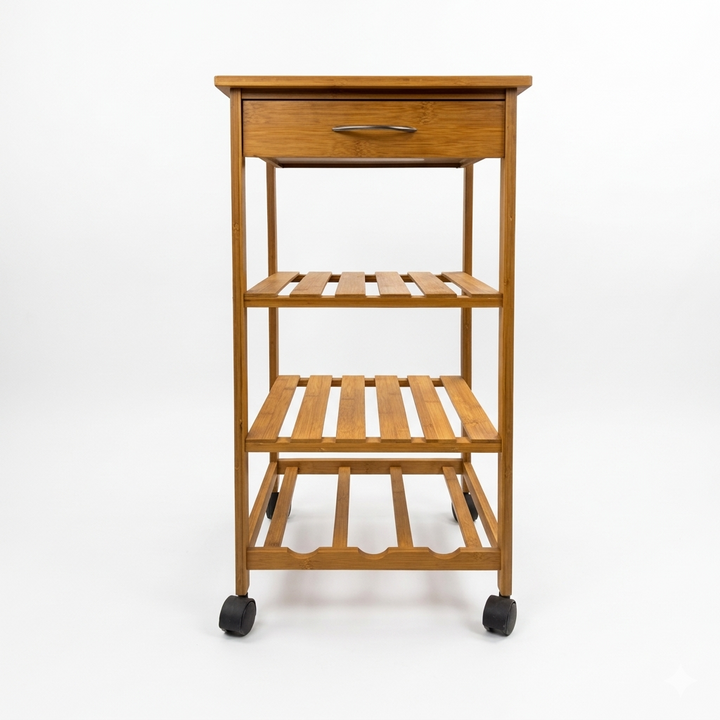 Sterling 3-Tier Trolley – Natural Bamboo with Casters and Drawer Denmark Home