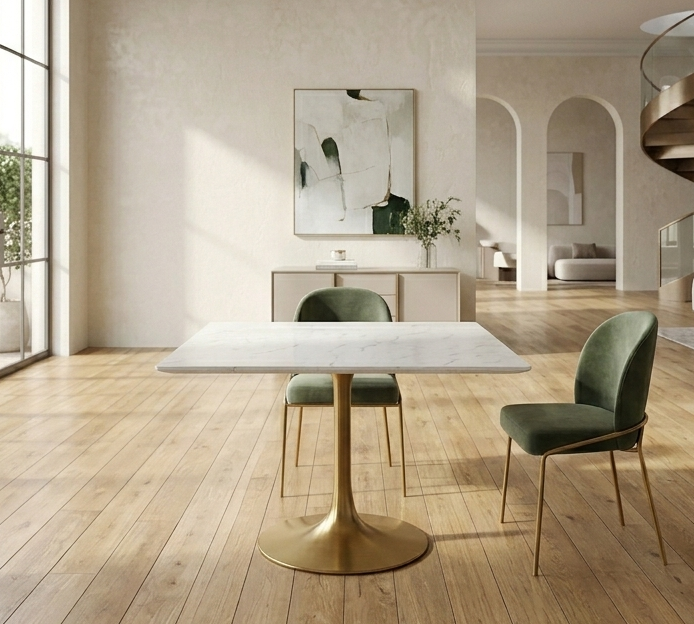 Novara Square Dining Table 48" - Gold White Denmark Home