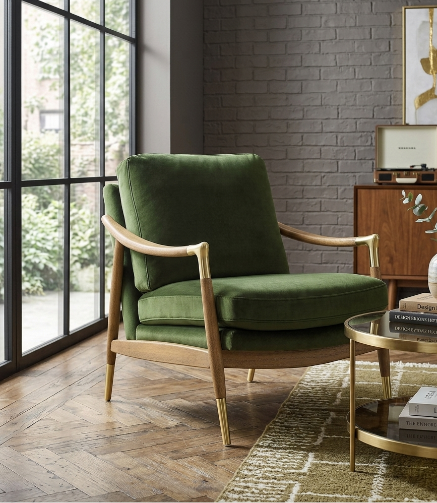 Elvano Performance Velvet Accent Chair – Moss Green Walnut Denmark Home
