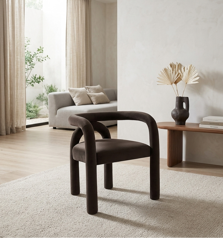 Lunevra Velvet Barrel Dining Chair - Cocoa Denmark Home