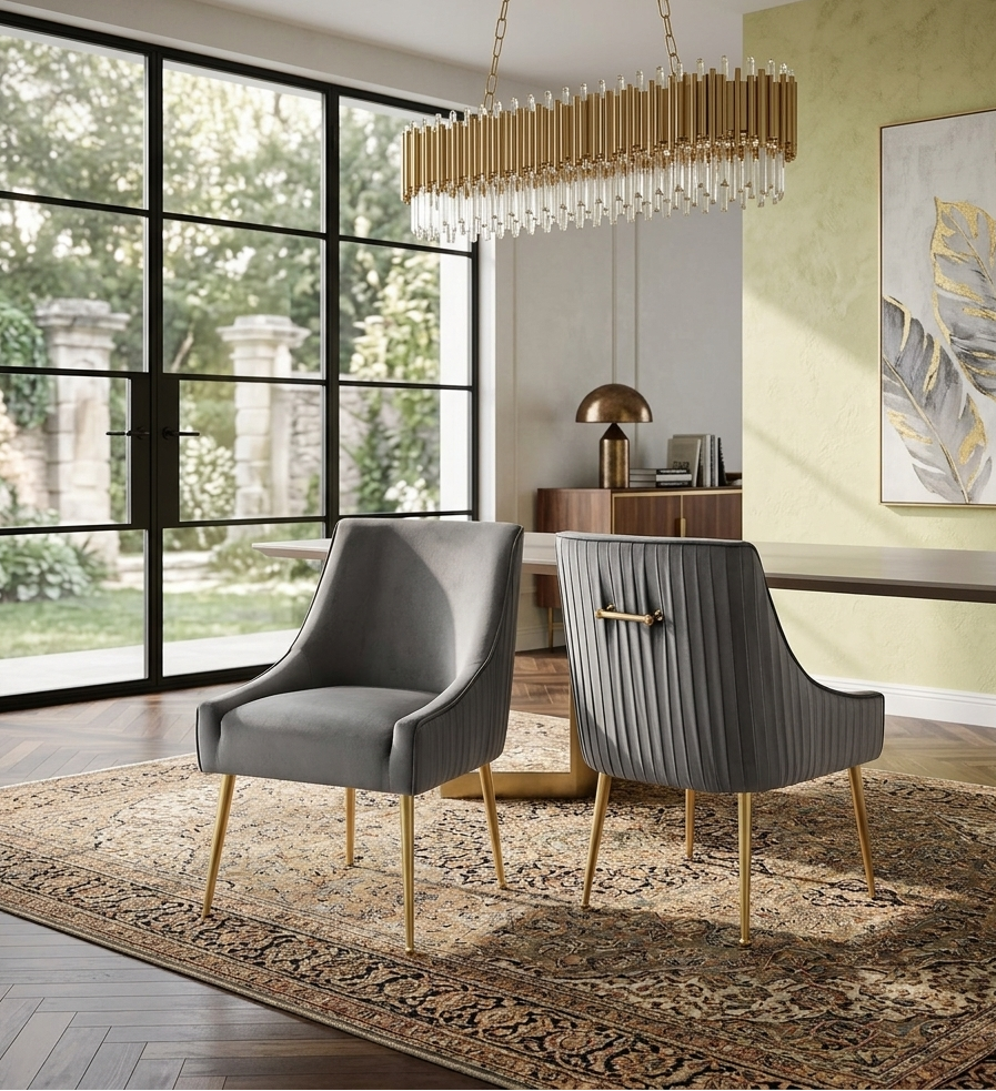Swoop Performance Velvet Dining Chairs - Gray Denmark Home
