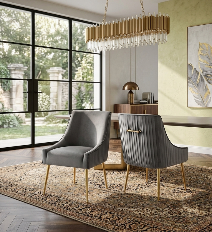 Swoop Performance Velvet Dining Chairs - Gray Denmark Home