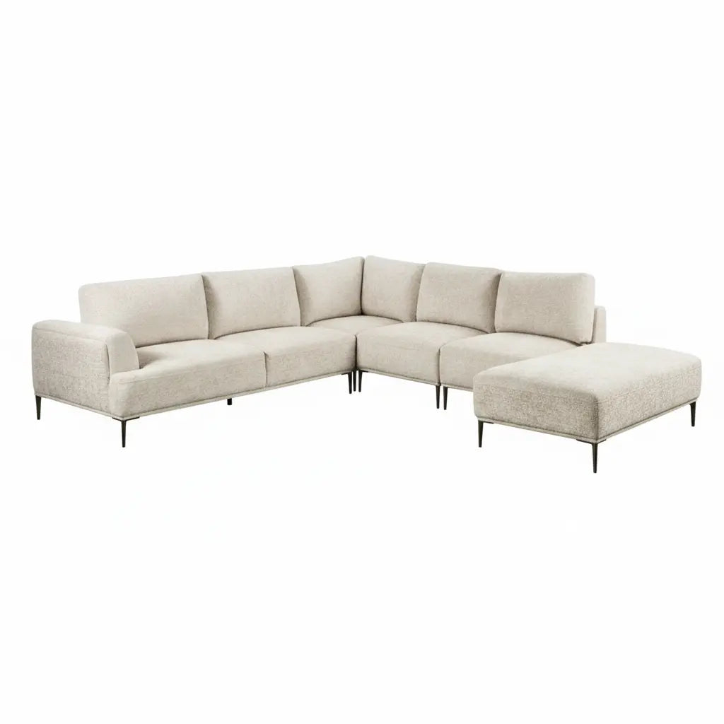 Moden  J-Shaped Sectional – Contemporary Light Brown Chenille Denmark Home