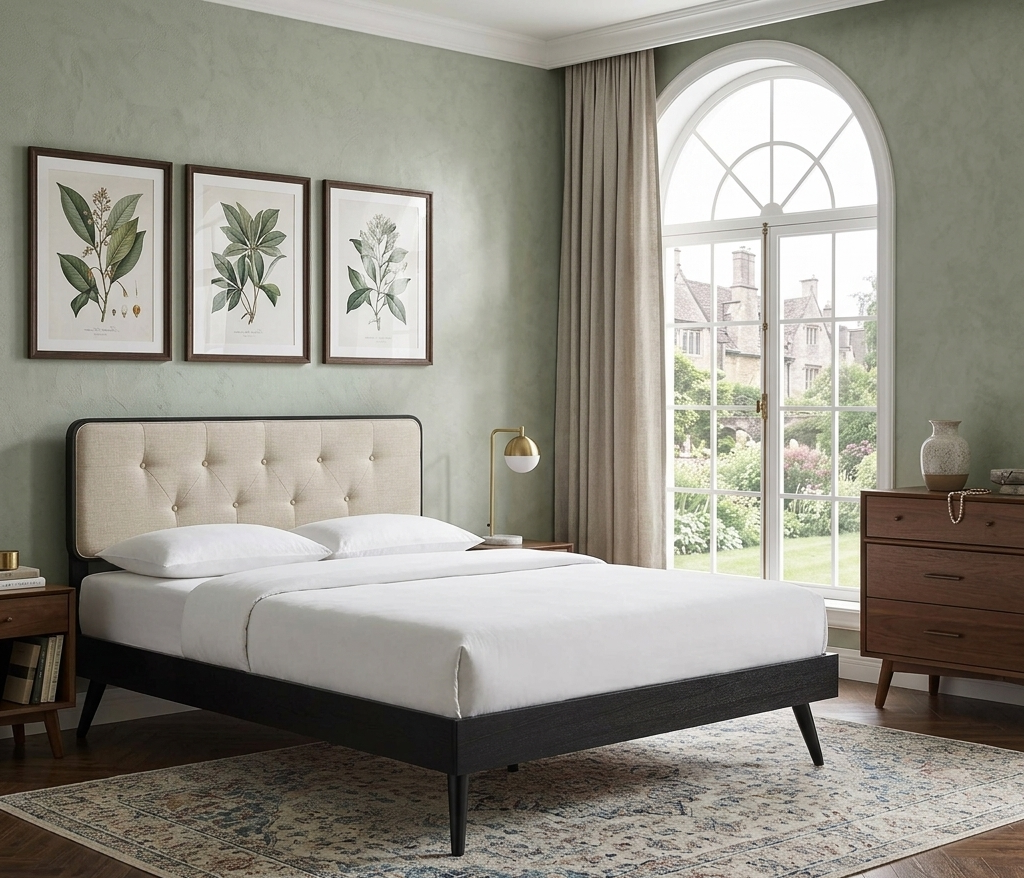 Alva Queen Platform Bed - Black Beige Denmark Home