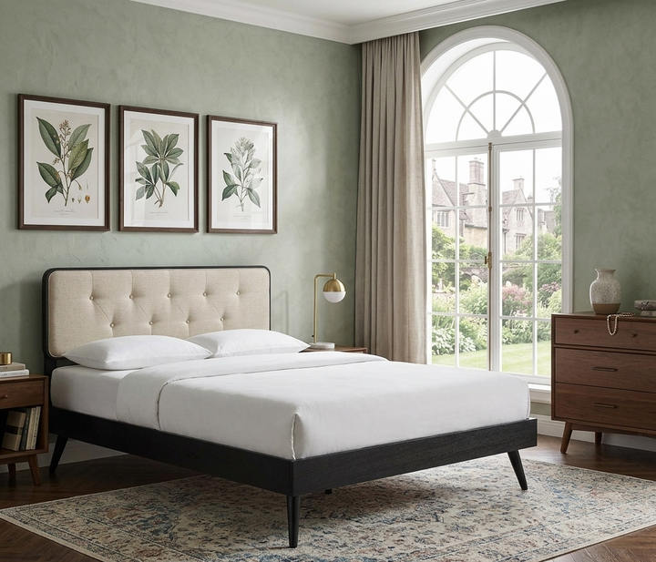 Alva Queen Platform Bed - Black Beige Denmark Home