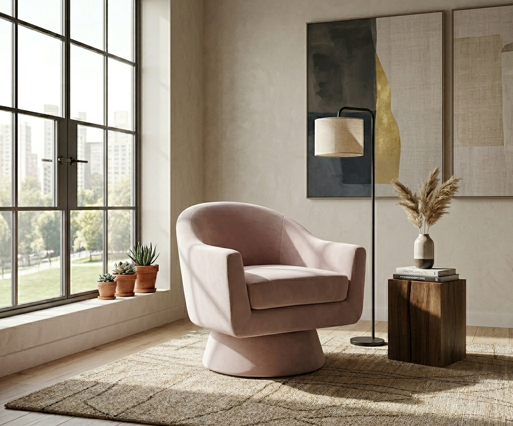 Seveno Performance Velvet Swivel Accent Chair – Pink Denmark Home