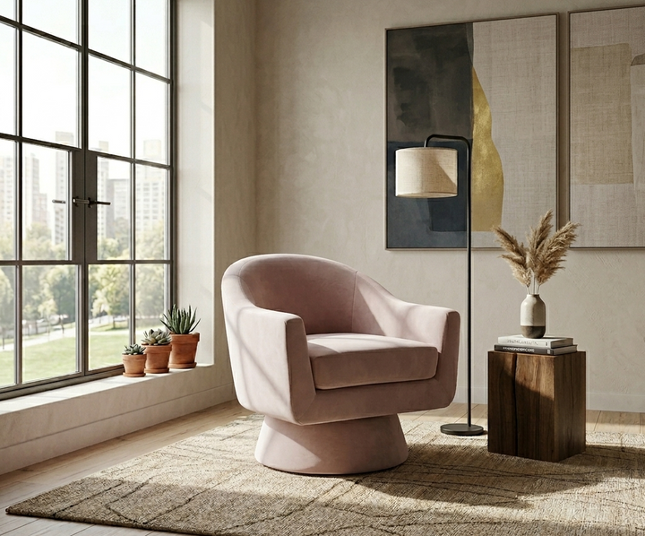 Seveno Performance Velvet Swivel Accent Chair – Pink Denmark Home