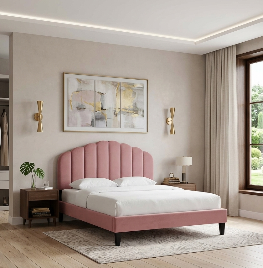 Elise Queen Platform Bed - Dusty Rose Denmark Home