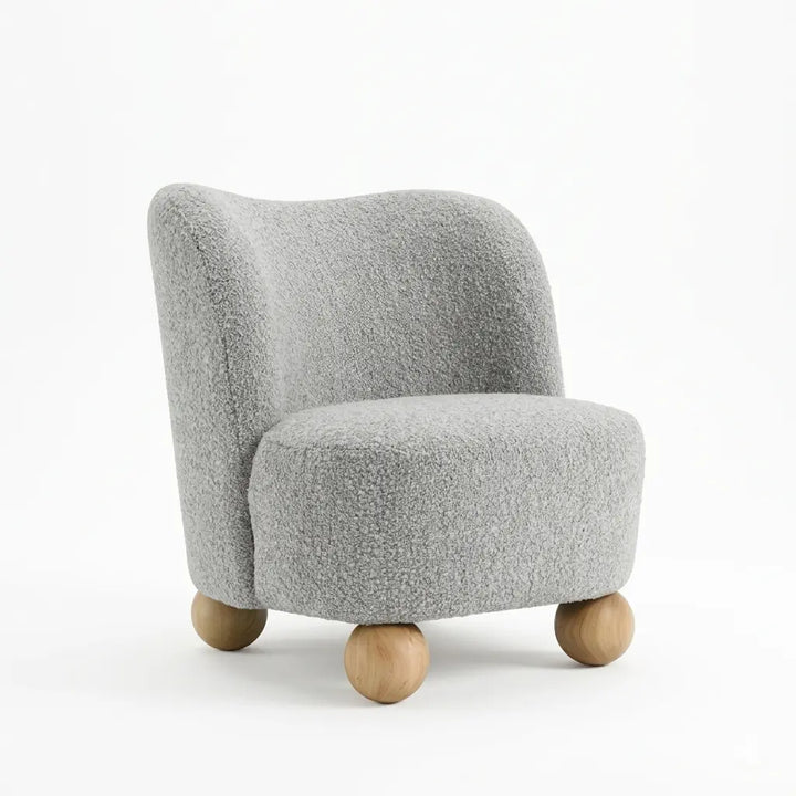 Elara Accent Chair – Gray Boucle with Sculptural Wood Feet Denmark Home