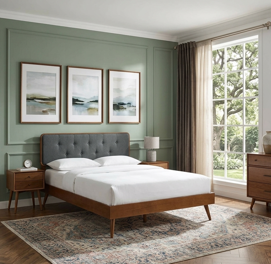 Alva Queen Platform Bed - Walnut Charcoal Denmark Home