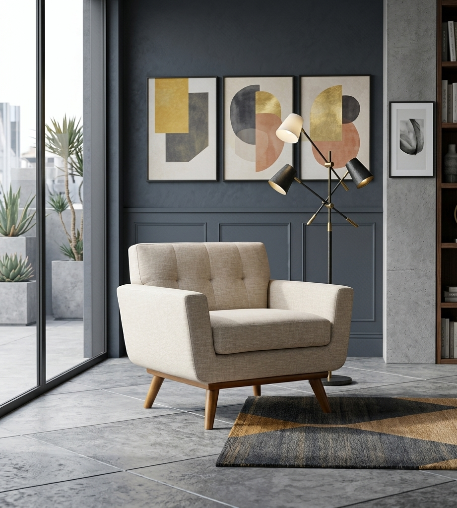 Koti Tufted Mid-Century Armchair – Beige Denmark Home