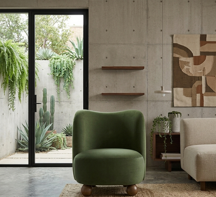 Elmora Accent Chair-Moss Green Walnut Denmark Home