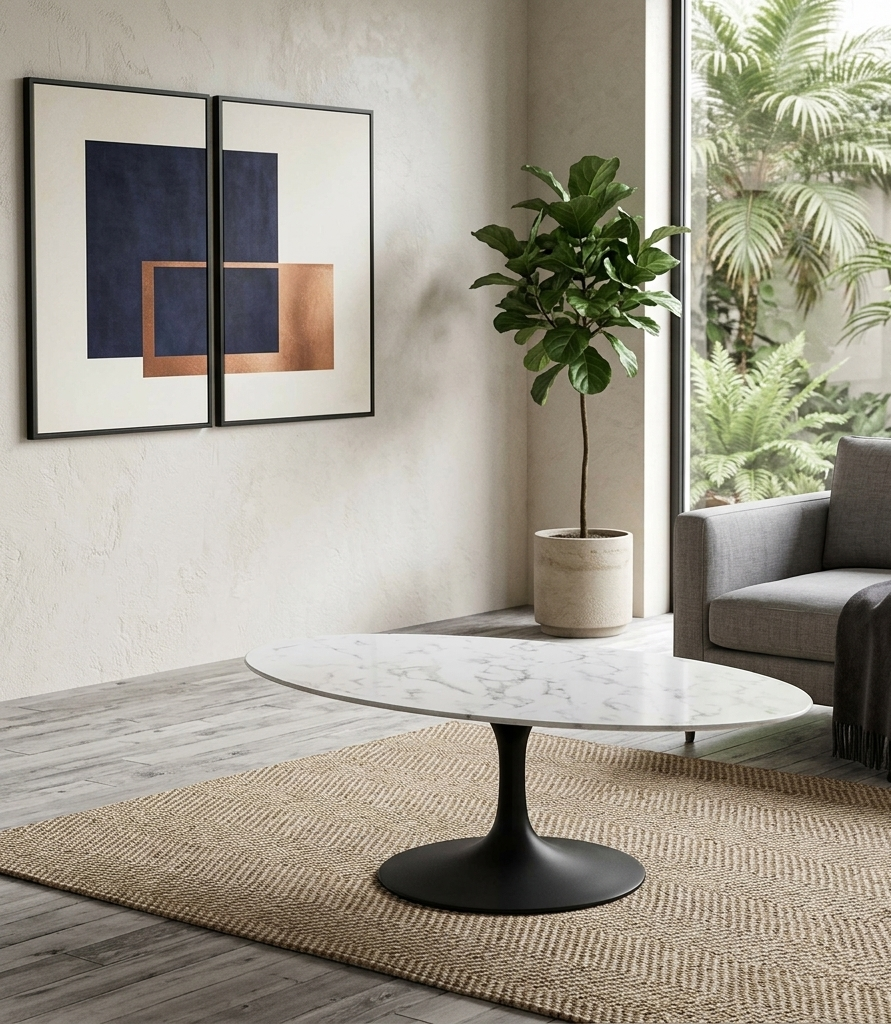 Nuvora Oval Coffee Table – Black White Size 48"