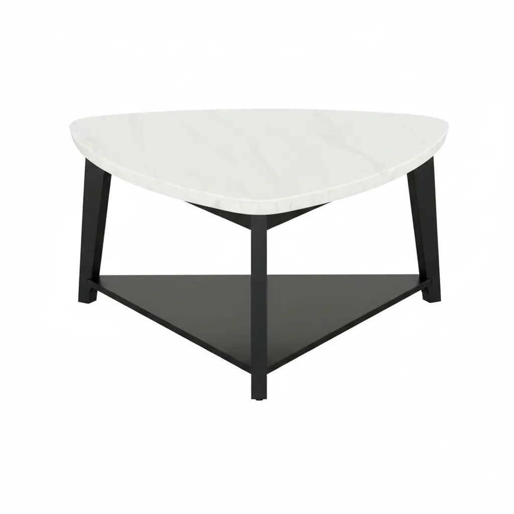 Pembroke Triangle Marble Coffee Table – White/Black with Bottom Shelf Denmark Home
