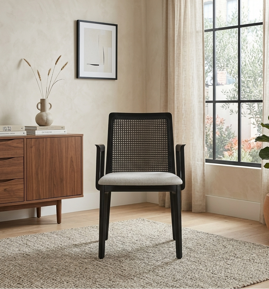 Briaré Dining Armchair - Black Black Heathered Weave Ivory Denmark Home