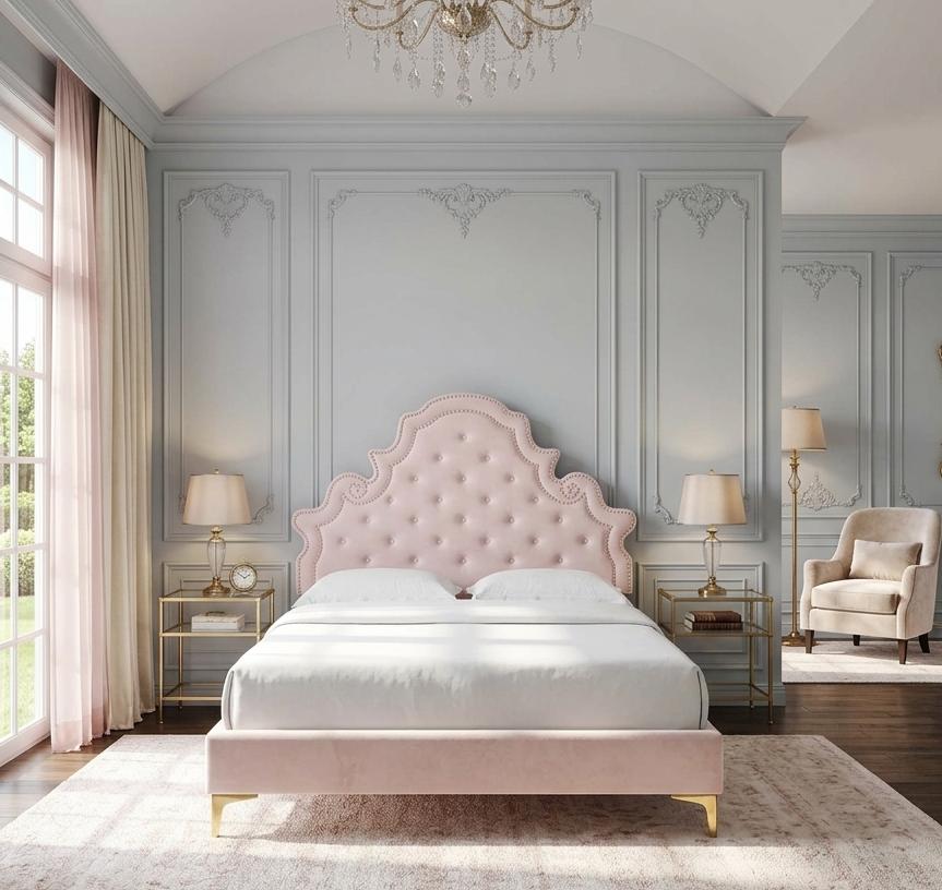 Saga Queen Platform Bed - Pink Denmark Home