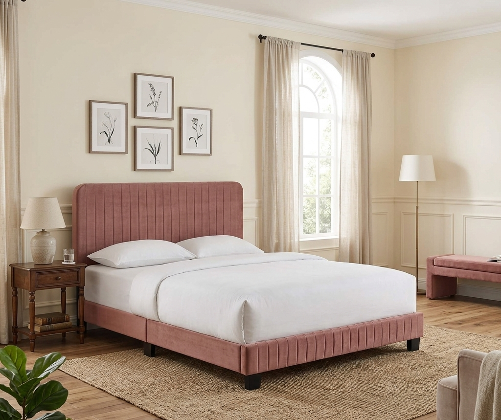Yiva Full Platform Bed  - Dusty Rose Denmark Home