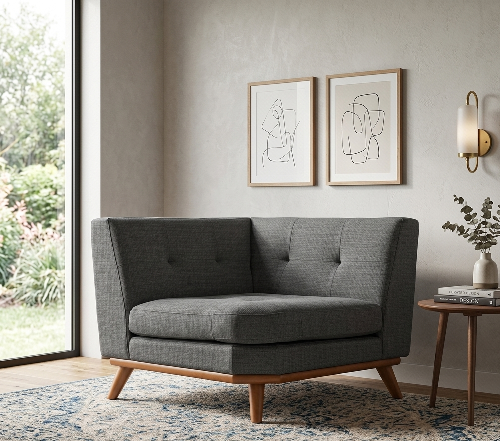 Koti Upholstered Fabric Corner Chair - Gray