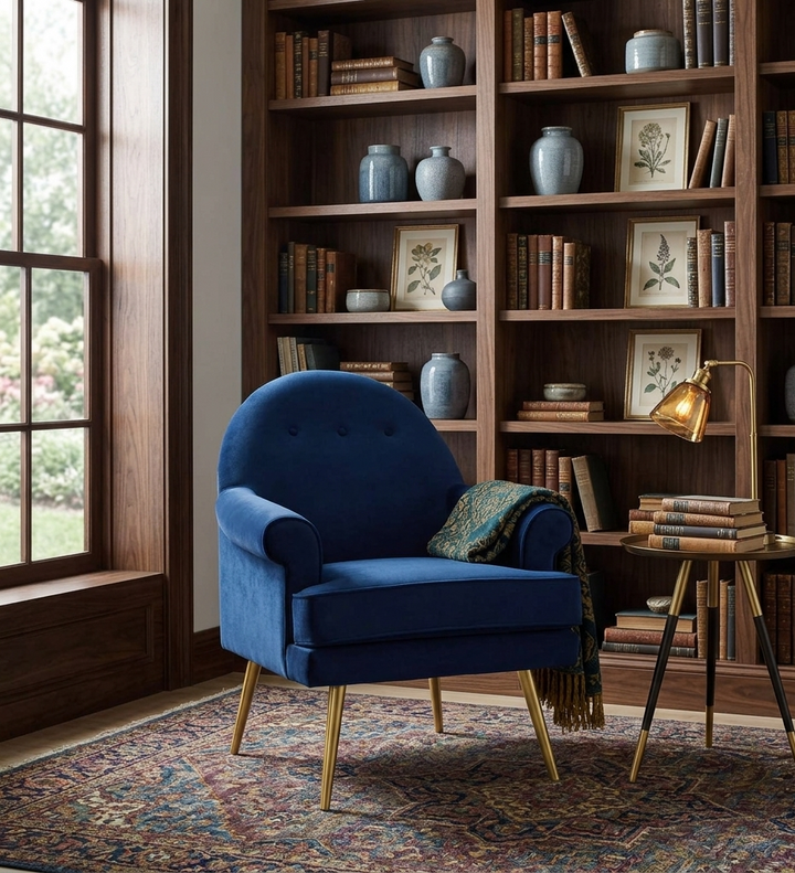 Aurelis Velvet Tufted Accent Armchair – Navy Denmark Home