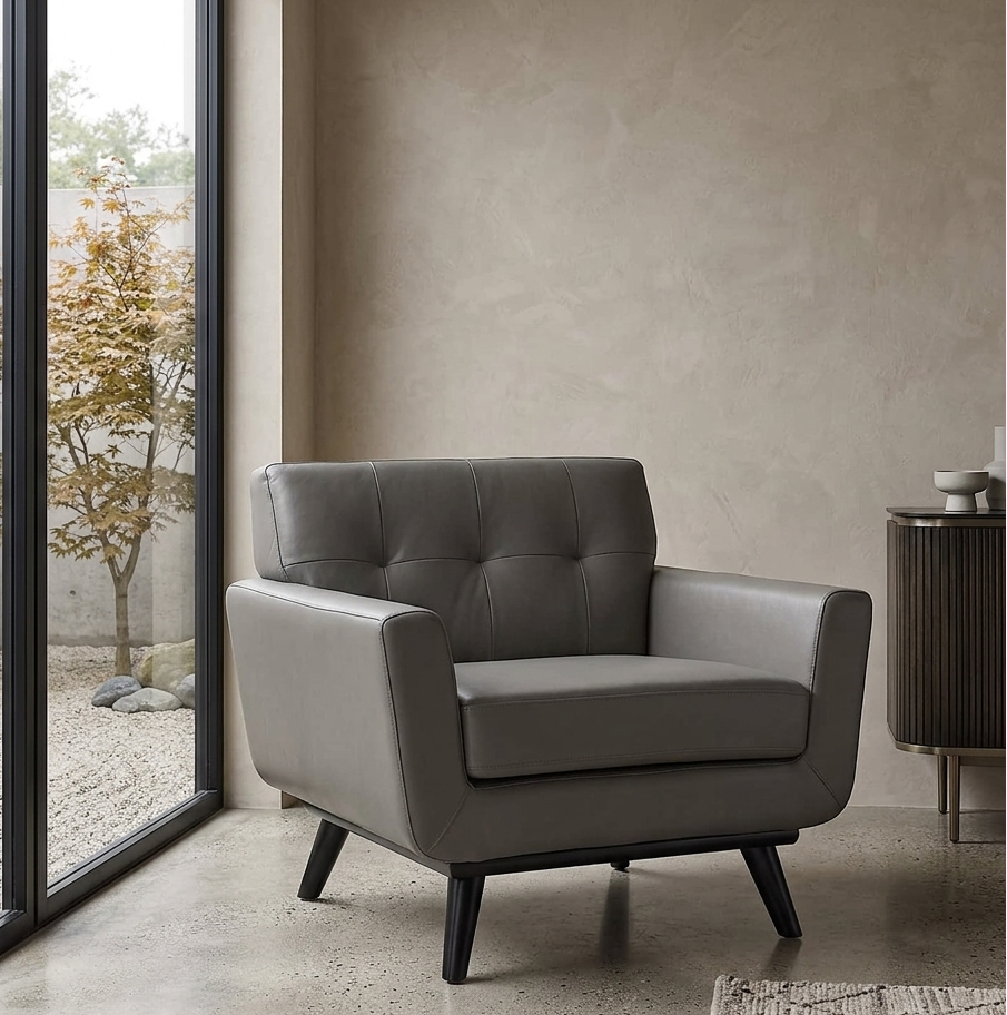 Koti Leather Tufted Armchair –  Grey Denmark Home