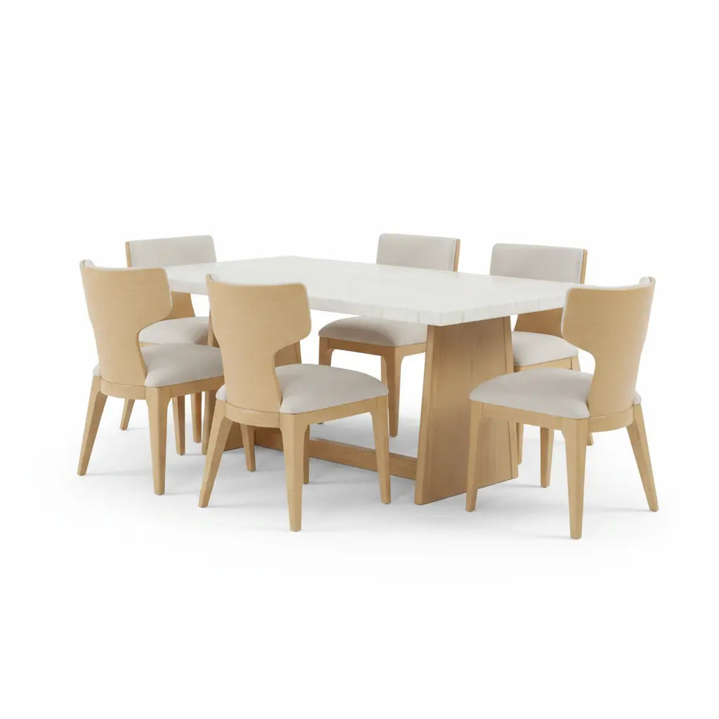 Ulrik Dining Table – Genuine Marble Top, Natural Finish Denmark Home