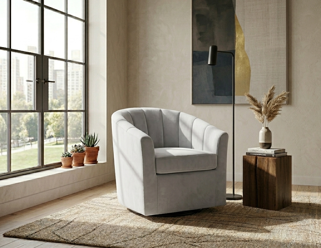 Kith Performance Velvet Swivel Armchair – Light Gray Denmark Home