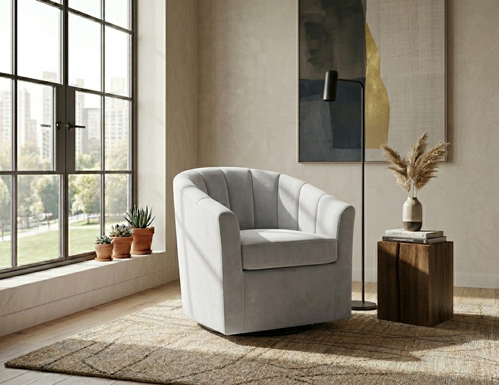 Kith Performance Velvet Swivel Armchair – Light Gray Denmark Home