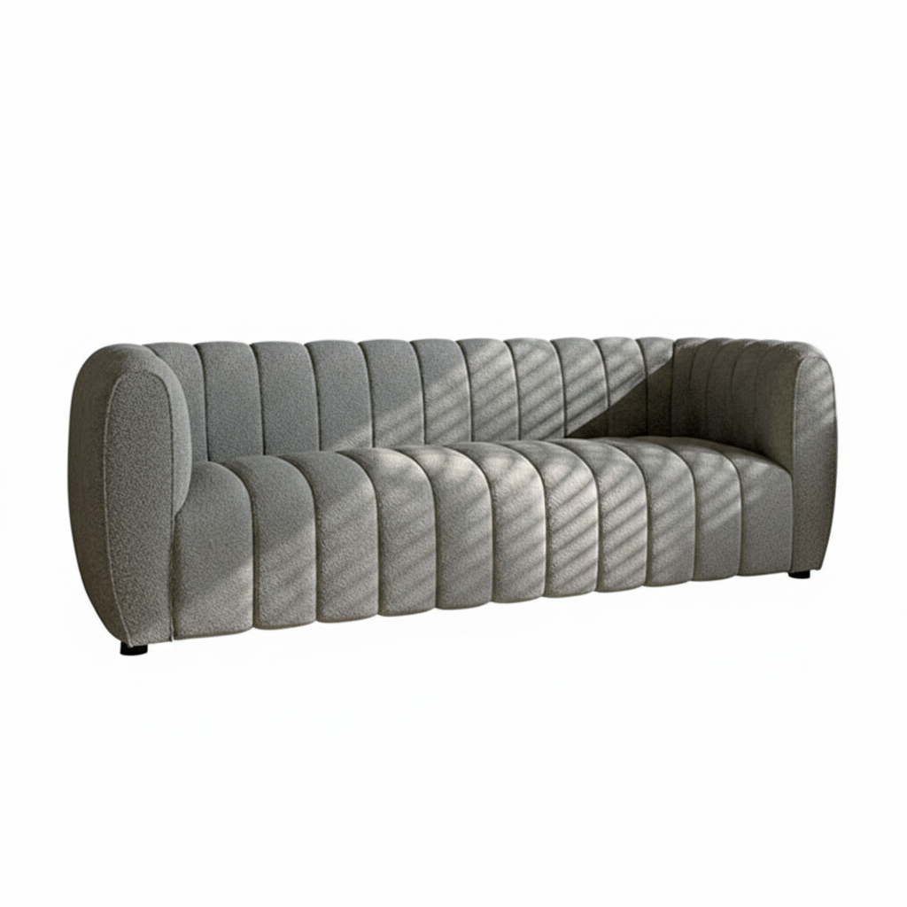 Marcellus Sofa – Charcoal Gray Channel-Tufted Bouclé
