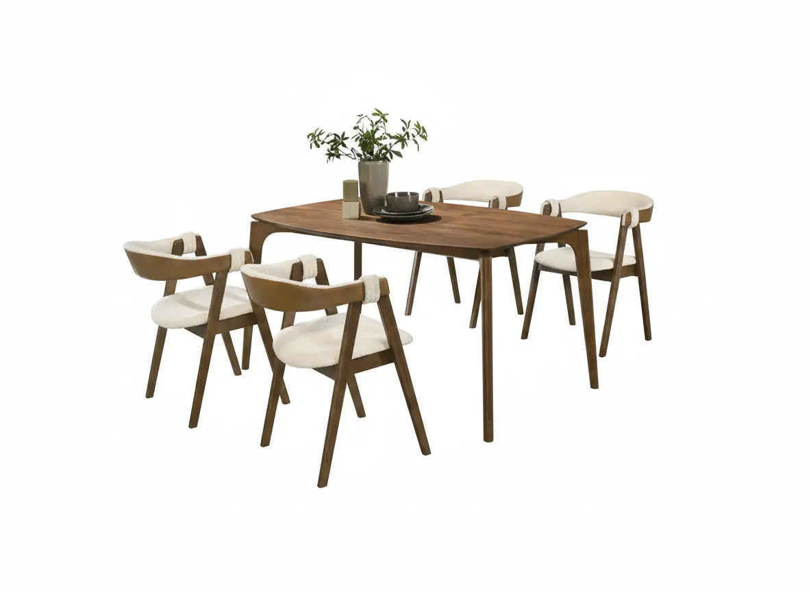 Soren Dining Table – Walnut Top with Curved Panel Back Chairs Denmark Home